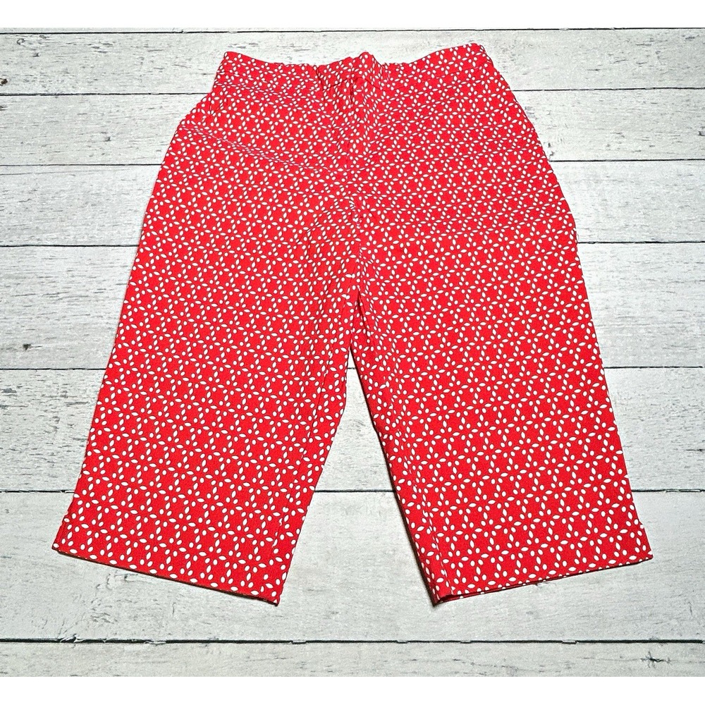 Susan Graver Women’s Red/White Polka Dot Knit Capri Pants, Elastic Waist, 10